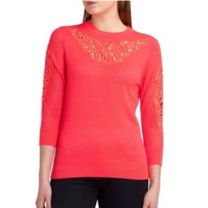Ted Baker florescent coral sweater with embroidered detailing. Size 2